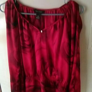 Red cold shoulder blouse.